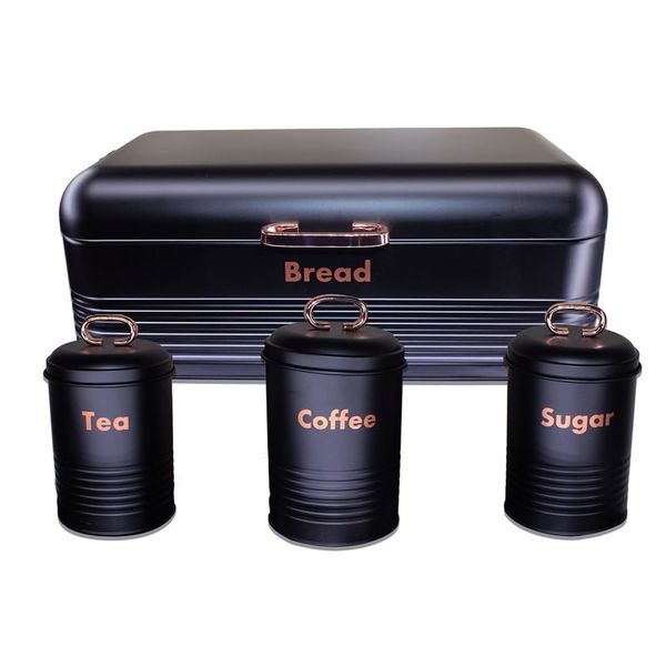Retro Design Loaf Bread Bin with 3 Piece Matching Canister Set