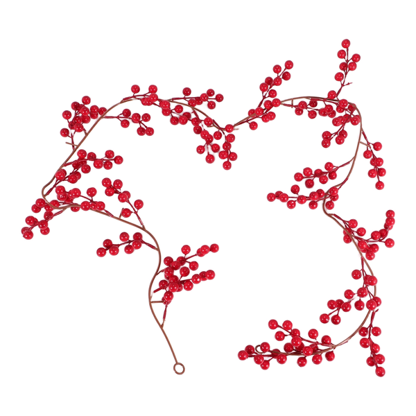 Christmas Red Berry Garland, Artificial Burgundy Red Pip Berry Artificial B