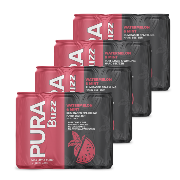 Pura Buzz Watermelon &amp; Mint Rum Based Sparkling Hard Seltzer -24 x 300ml