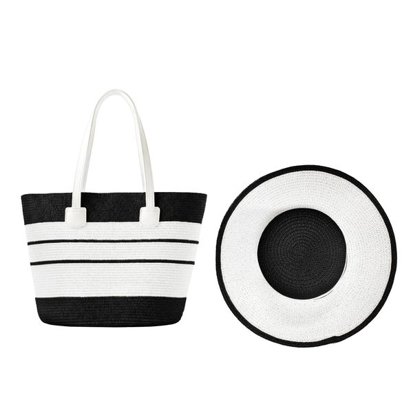 JESSEJESSE Woven Straw Tote Bag and Hat Set Summer Beach Style