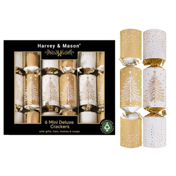 6 Mini Gold Christmas Tree Crackers 22cm - Elegant Gold Foil Finish