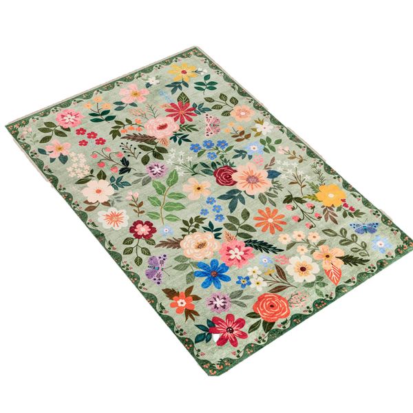 Entryway Rug,Floral Washable Door Mat Vintage Soft Low Pile NonSlip 2pcs