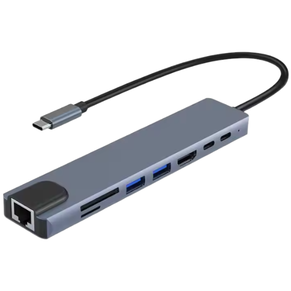 8-In-1 Multifunctional Laptop Adapter With Fast Charging Capabilities -Grey