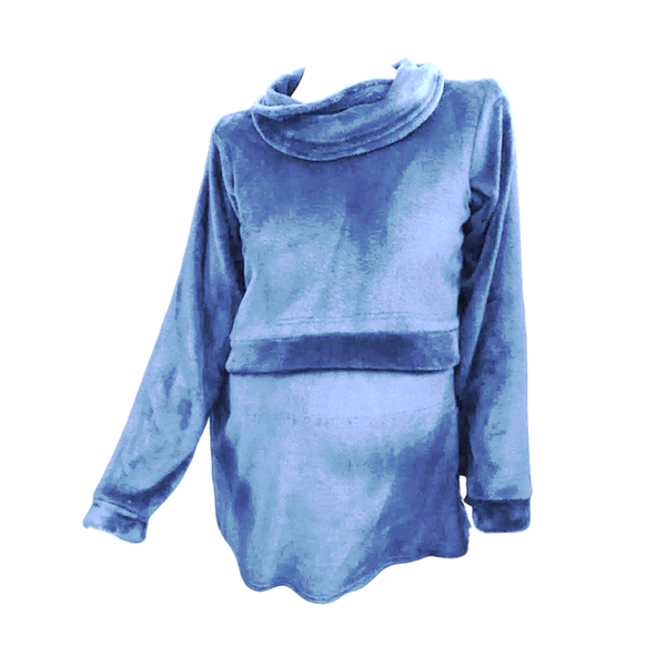 Maternity/Nursing - Fleece Cowl Neck Sweater - Denim Blue