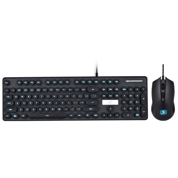 Olive Tree - Wired Mechanical Feel Retro Keyboard and 1600DPI Mouse - Black