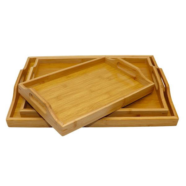 3 Piece Set Wooden Bamboo Serving Tray