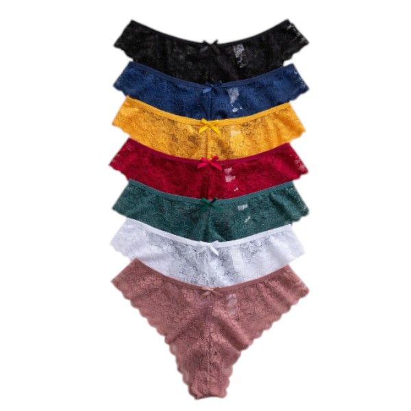 7 Pack Luxe Allure Women's Lace Thong Set - Large - Multi Color
