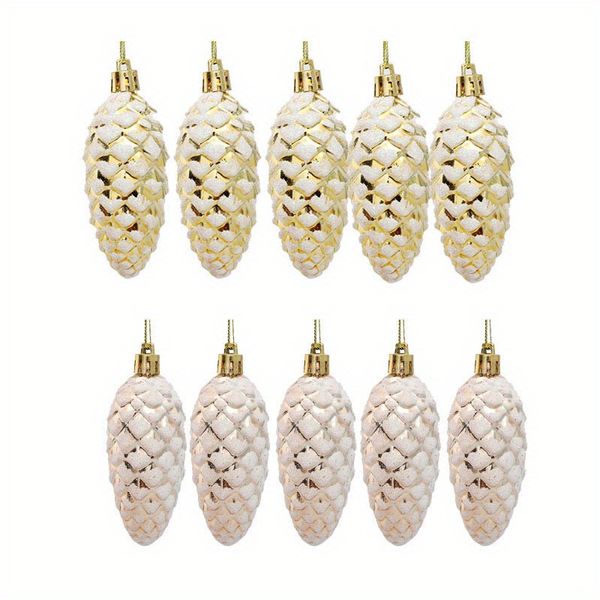 10 Pcs Plastic Painted Pine Cone Christmas Tree Ornaments