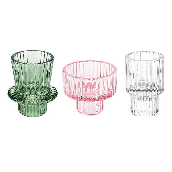 Vintage Ribbed Glass Candlestick Holders for Pillar Candles Tealight