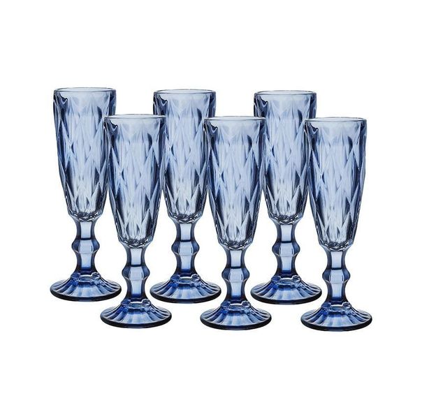 Crystal Vintage Colored Glass Flutes - Set of 6