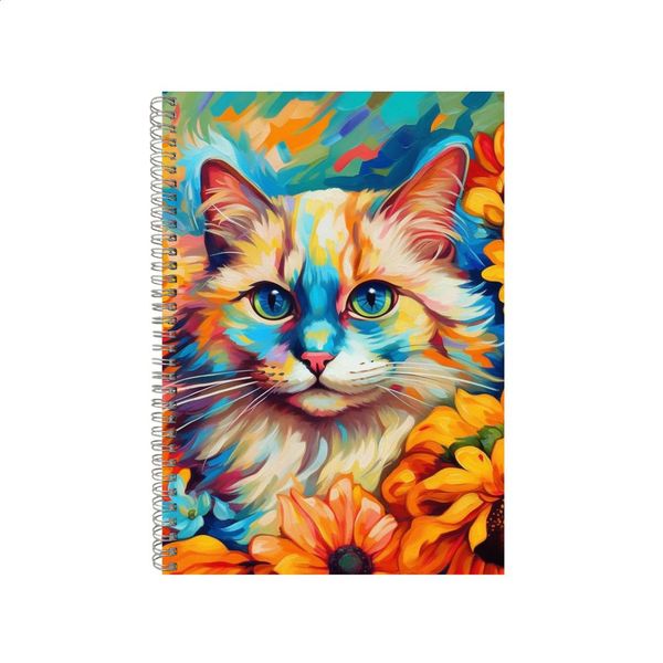 Birman Cat Orange Sunflowers Neon Notebook Gift Idea A4 Notepad Pad 70
