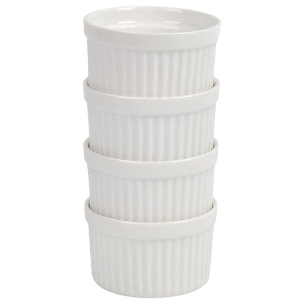 4 Pack Pottery Baking Soufflé &amp; Pudding Cups - White