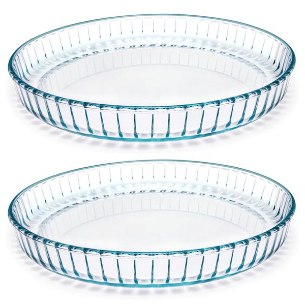 Set of 2- Premium Quality Super Clear Borosilicate Glass Pie Plate - 27.7cm
