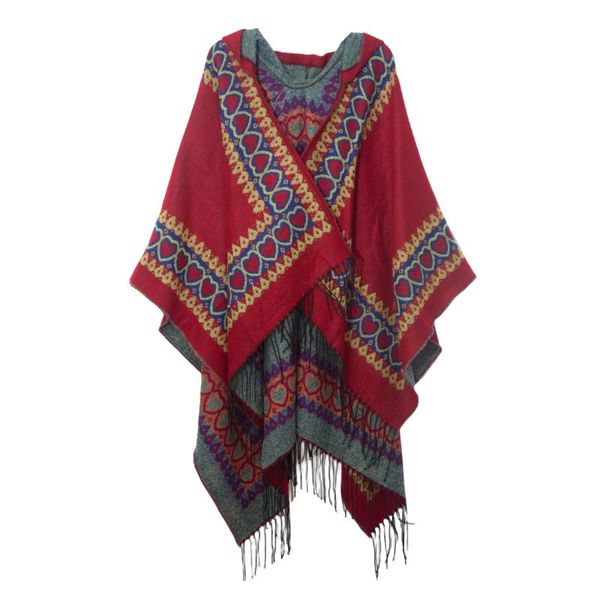 Ethnic Style Heart Red Tassel Hooded Shawl