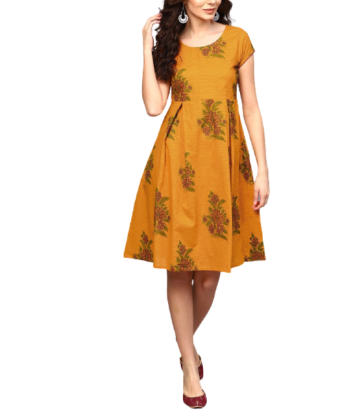 Mustard &amp; Maroon Floral Printed Dress