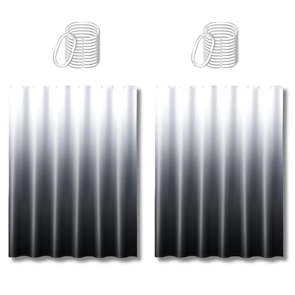 2 Pack Ombre Shower Curtain with Hooks - 180 x 180cm