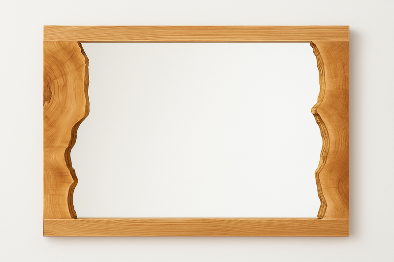 Sculptural Wood Frame Rectangular 90 cm x 70 cm Wood, Glass Mirror