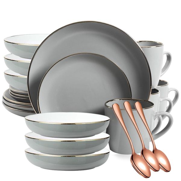 27 Piece - Luxurious Glossy Rockaway Round Stoneware Dinnerware Set