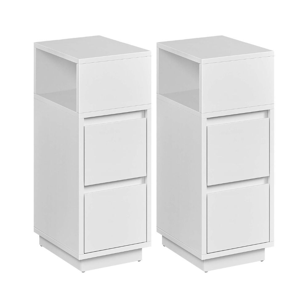 Bragg Darwin Slim Bedside End Table with 2 Drawers - White - Set of 2