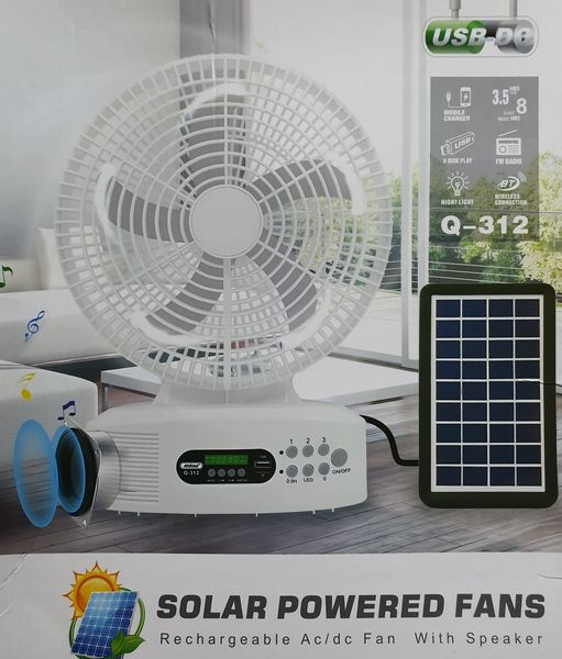 Fan - Solar Powered Rechargeable Fan With Speakers And LED Light