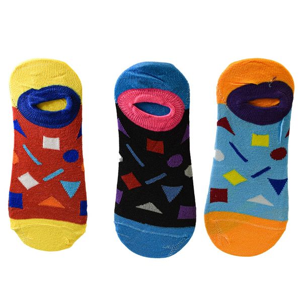 Shapes Design Low Cut Comfortable Ankle Socks-3 Pairs
