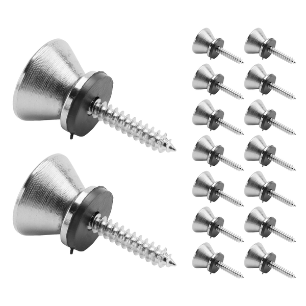 Guitar Bass Chrome Metal Endpin Strap Buttons Locks Screws (16Pcs)