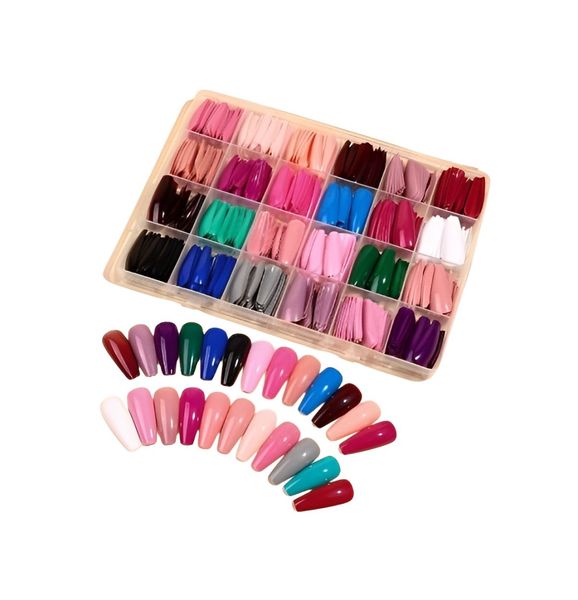 Artificial Nails 576-Piece Extra Long Coffin Full Cover Nail Tip Multicolor