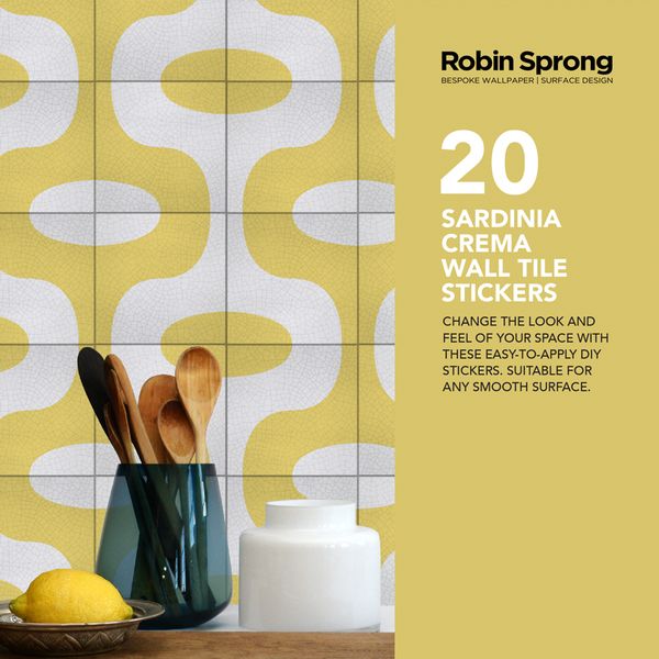 Robin Sprong Pack of 20 15 x 15 cm Sardinia Crema Wall Tile Stickers