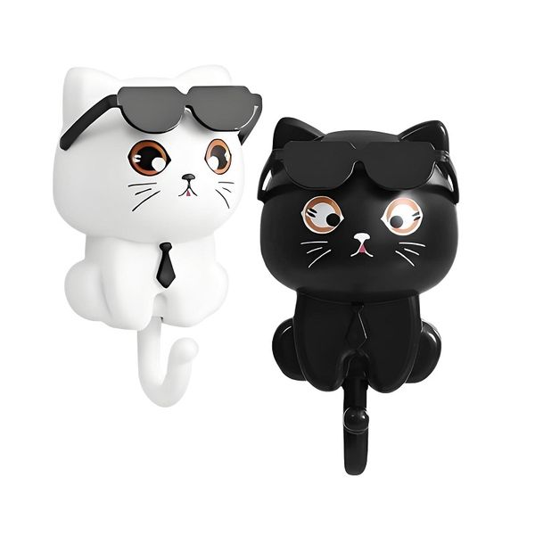 2 Pieces Cute Cat Shaped Key Holder Hanging Decorations Wall Hook