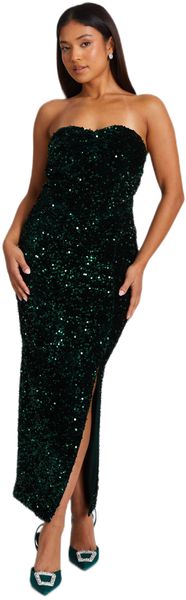 Quiz - Women Petite Bottle Green Sequin Midaxi Dress