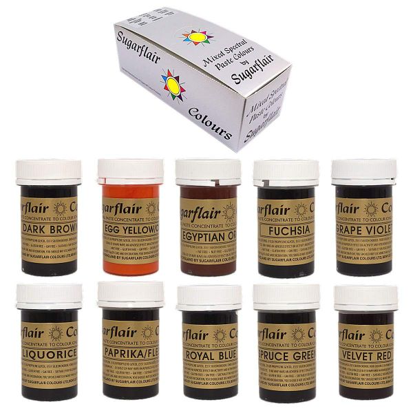 Sugarflair Concentrated Food Colours - Set OF 10 Spectral Pastes For Cakes