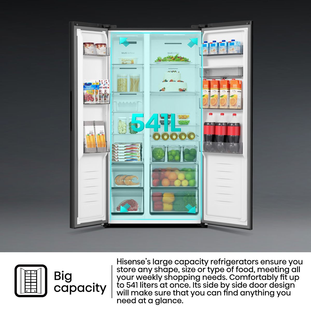 Hisense 541L No Frost Side by Side Fridge with Water Dispenser