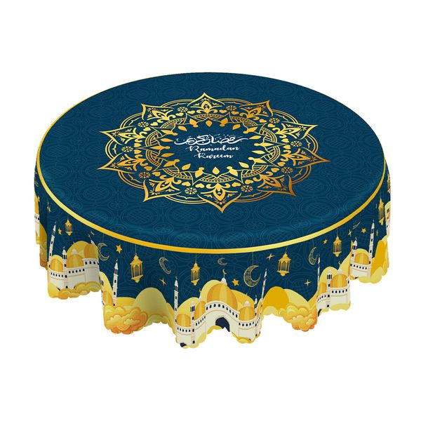 Ramadan Blessings Round Tablecloth-Islamic Mosque and Lantern Design 152cm