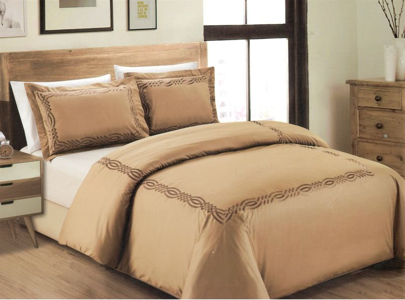 Egyptian Cotton Embroided Duvet Set - Taupe - King