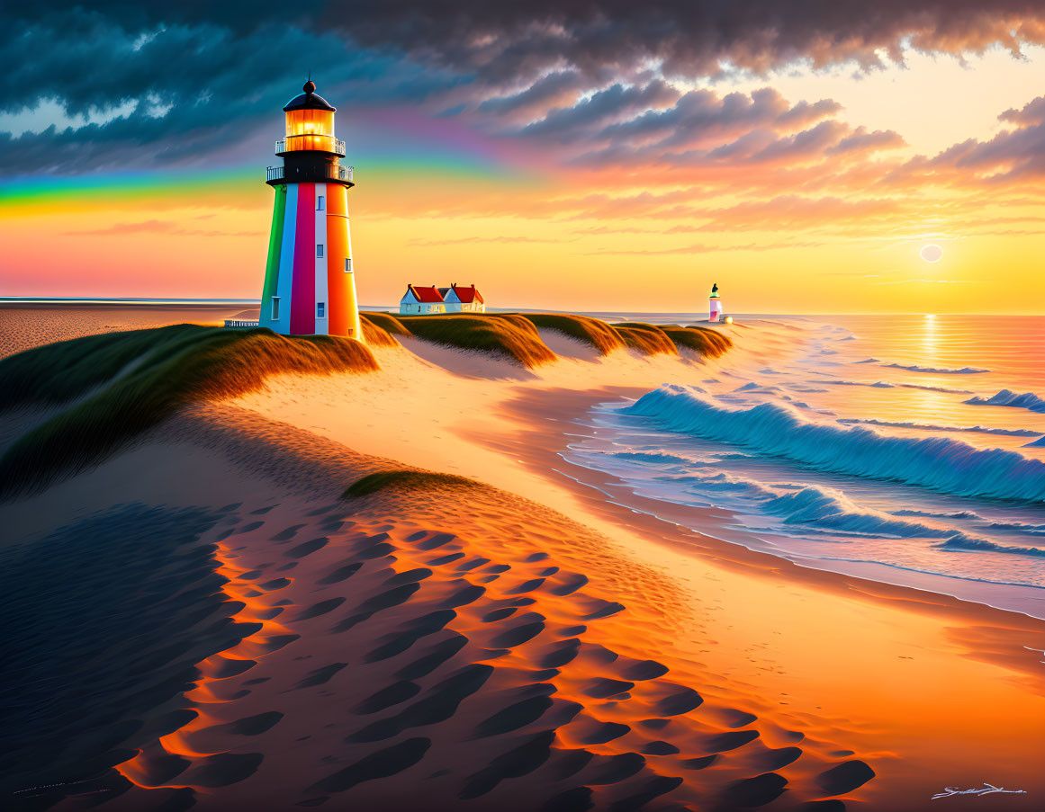 Canvas Wall Art - Colourful Lighthouse Artwork