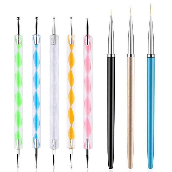 5 Pieces Dotting Pens &amp; 3 Pieces Nail Painting Brushes - Nail Art Tool Set