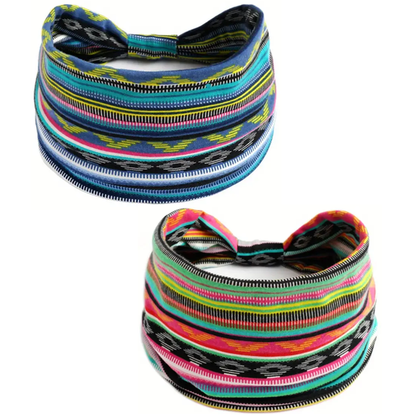 2 Piece Headband/Sweatband Stretchable Boho Design