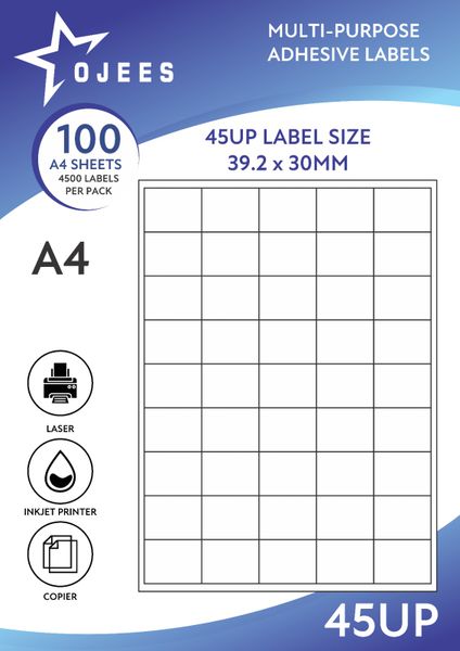 Ojees 45 UP A4 100 Sheets Barcode Adhesive Label - White