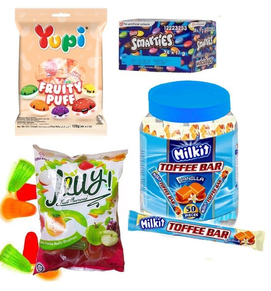 Lunch Box Combo (Toffee Bars, Smarties, Jelly Cups, Fruity Puffs)