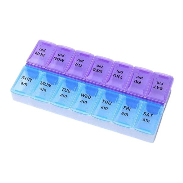 Double Row Seven Days AM And PM Medicine Box - Blue/Purple