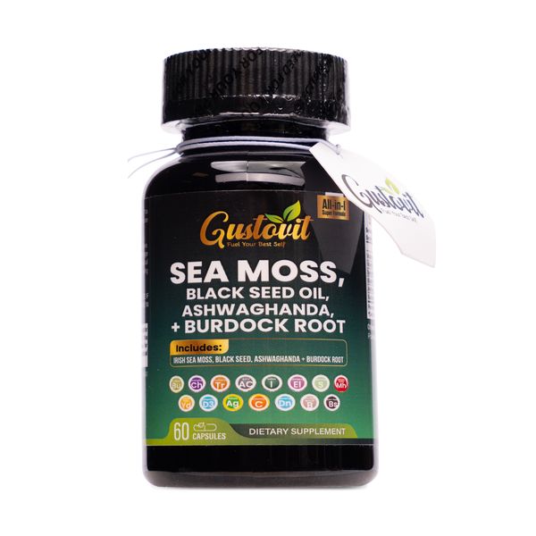 Gustovit Sea Moss, Black Seed Oil, Ashwagandha, + Burdock Root Capsules