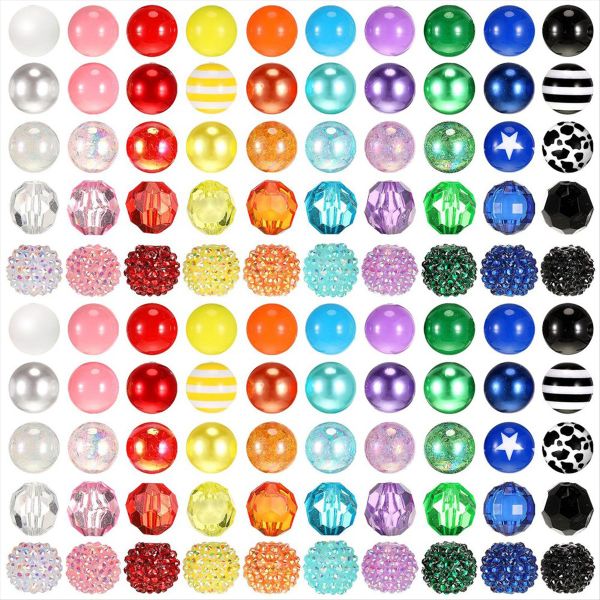 100 Pcs 20Mm Beads For Pens Rhinestone Beads Bubblegum Beads