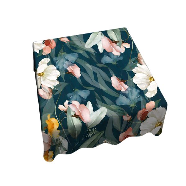 White Flowers on Dark Green Square Tablecloth by Mark van Vuuren