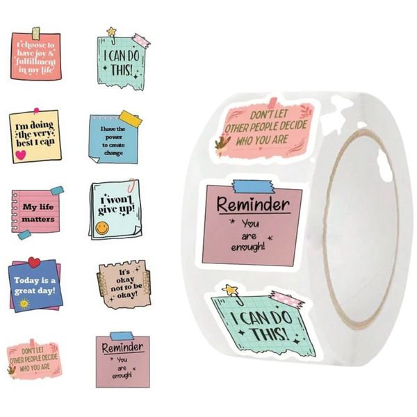 500 Piece Motivational Quote Sticker Roll - Cute Affirmation Stickers