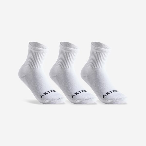 Artengo Kids' High Racket Sports Socks Rs100 Tri-Pack - White
