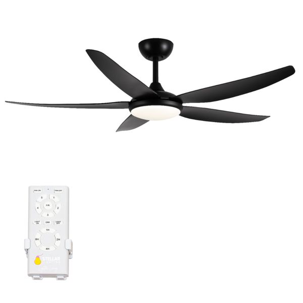 Stellar Lighting Ceiling Fan with Light and Remote 5 Black Blades 52 Inch