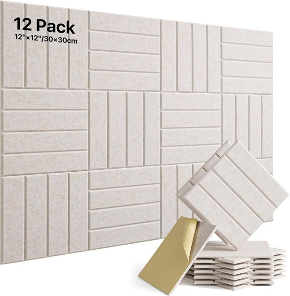 12 Pack Sound Proof Foam Panels for Walls, Self-Adhesive Acoustic Panels