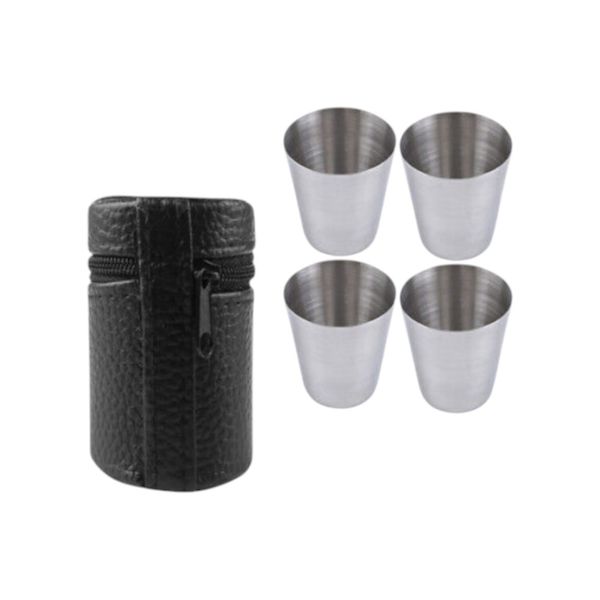 4Pcs Mini Stainless Steel Shot Glass Set With Storage Holder- Silver