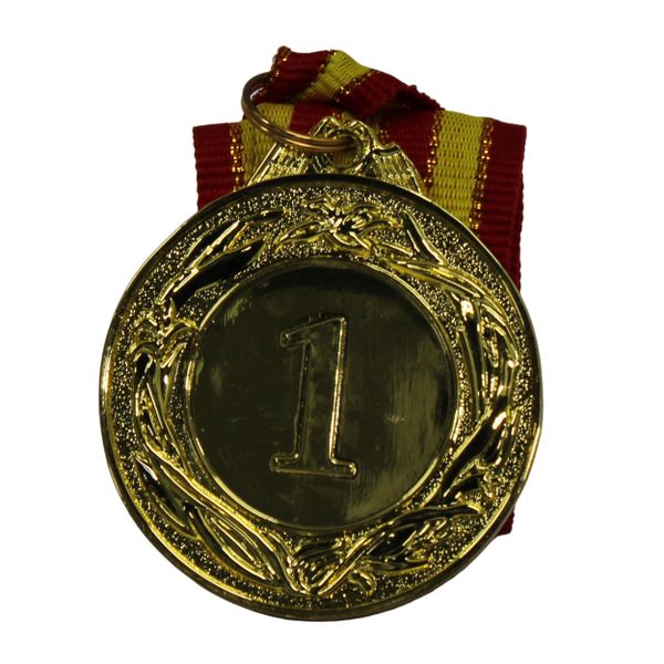 Medal - First Place Alloy Metal Medal with Ribbon - 50mm Diameter - Gold
