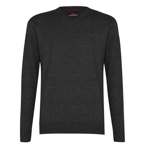 Pierre Cardin Mens V Neck Knit Jumper - Charcoal Marl [Parallel Import]